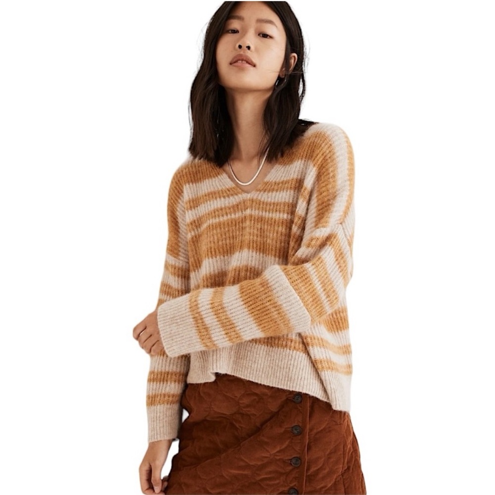 Madewell Space-Dyed Staley V-Neck Pullover Sweater Alpaca Wool Blend